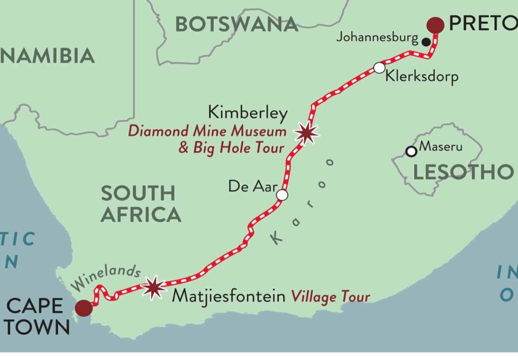 Rovos Cape Town to Pretoria route map