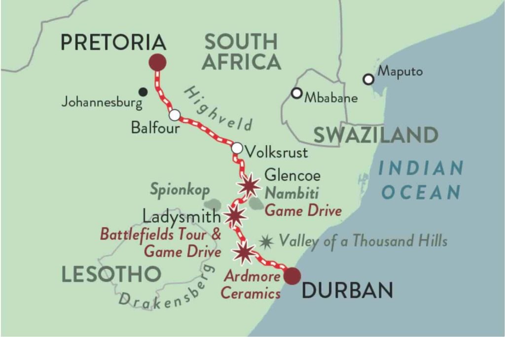 Rovos Durban to Pretoria route map