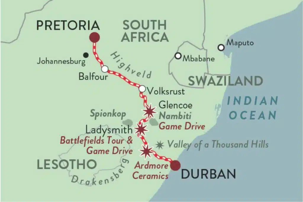 Rovos Durban to Pretoria route map