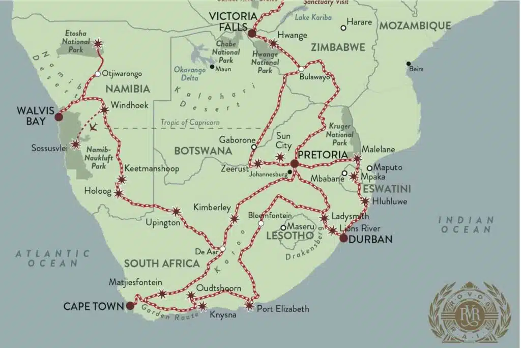 map of all rovos rail routes
