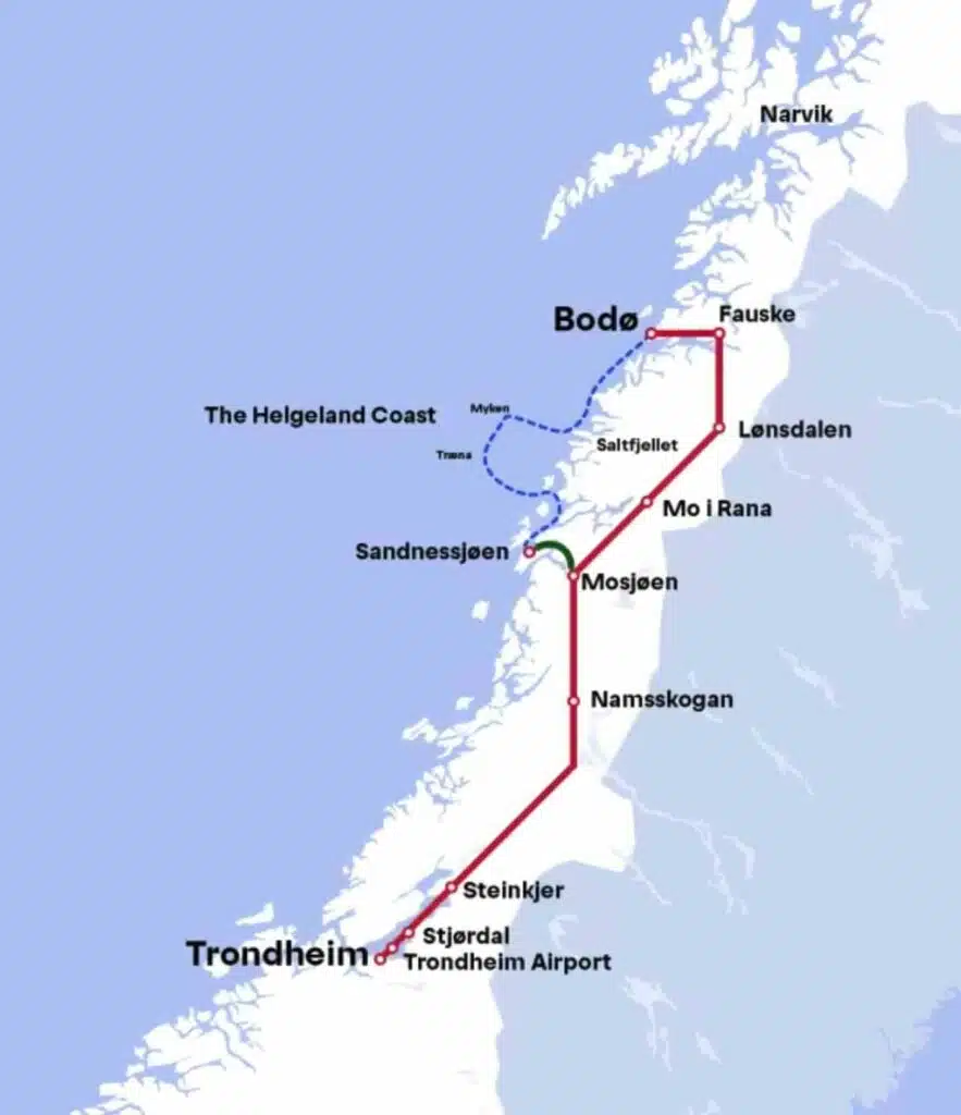 Best Norway rail journeys map of Nordland line