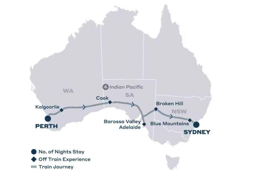Route Map Of The Indian Pacific Train Australia