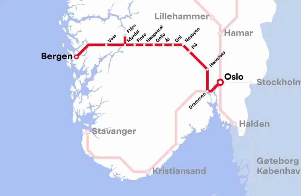 route map of the bergen norway great railway train ride