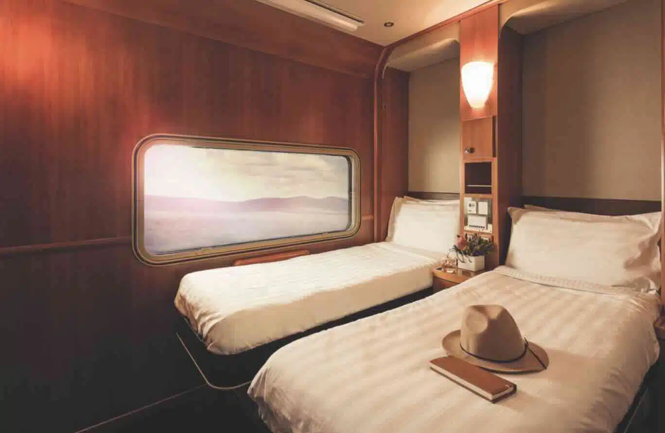 typical twin cabin on the luxury trains in Australia