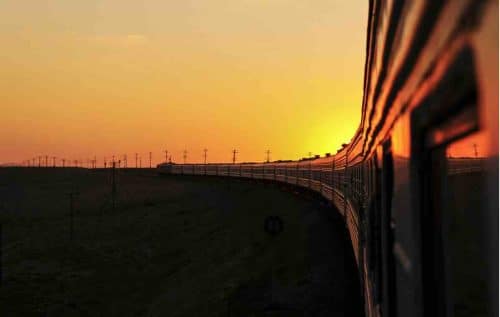 Kyrgyzstan Train At Sunset