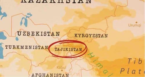 Map of Central Asia Showing Tajikistan