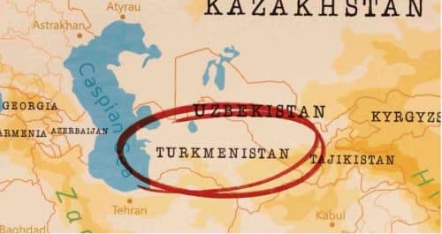 Map of Central Asia Showing Turkmenistan